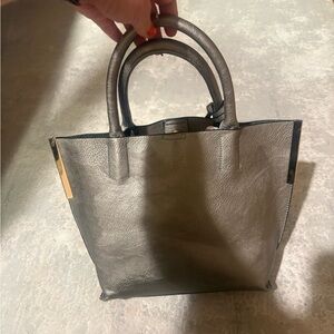 Elegant Gray Leather Tote Bag